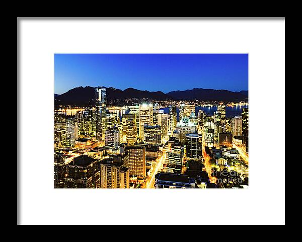 Dazzling Framed Print featuring the photograph 1374 Twilight Grouse Mountain Vancouver British Columbia Canada Luxury Mural Hotel Home Deco by Neptune - Amyn Nasser Photographer