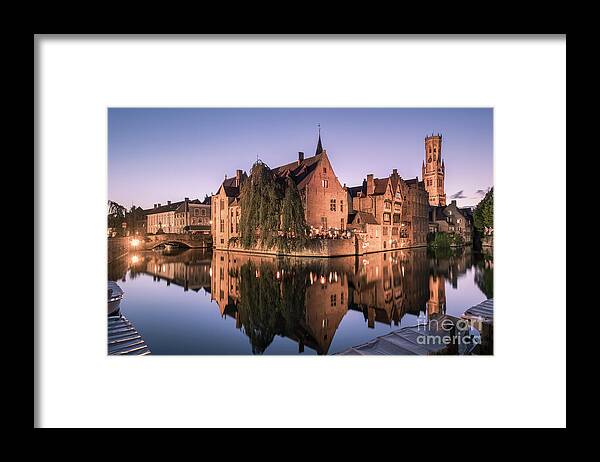 Rozenhoedkaai Framed Print featuring the photograph Twilight At Rozenhoedkaai, Bruges, Belgium by Philip Preston