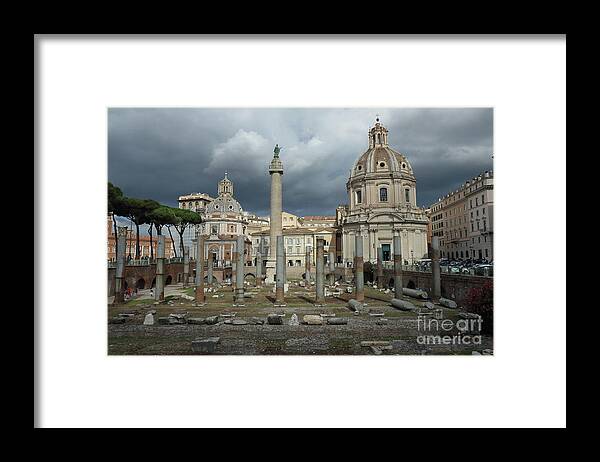 Church Chiesa Santissimo-nome-dmaria-al-forno-traiano Santa-marie-di-loreto Trajan's-column Form Rome Travel Articture Roma Italy Roman Photography Ancient-rome Sky Buildings Framed Print featuring the photograph Twin domes by Peter Skelton
