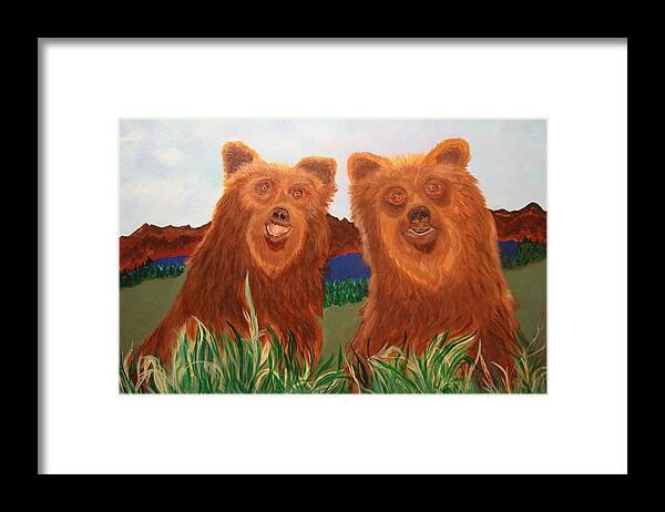 Bears Framed Print featuring the painting Two Bears in a Meadow by Bill Manson