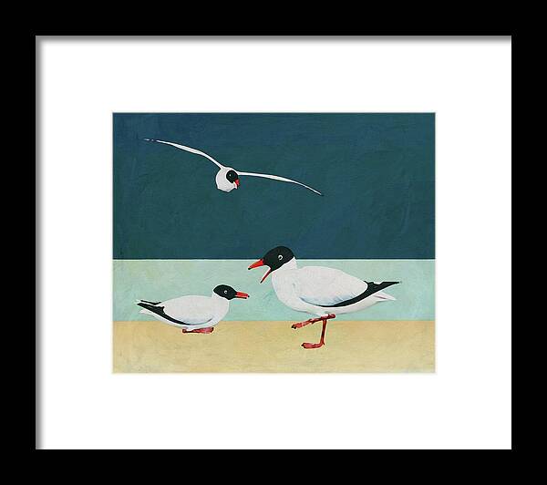 Animal Framed Print featuring the digital art Two Black Headed Seagulls on the Beach by Jan Keteleer