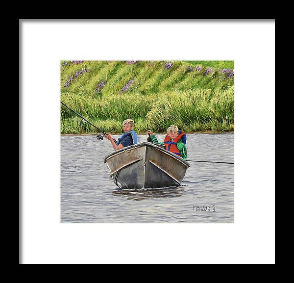  Young Framed Print featuring the painting Two Boys and a Boat by Marilyn McNish