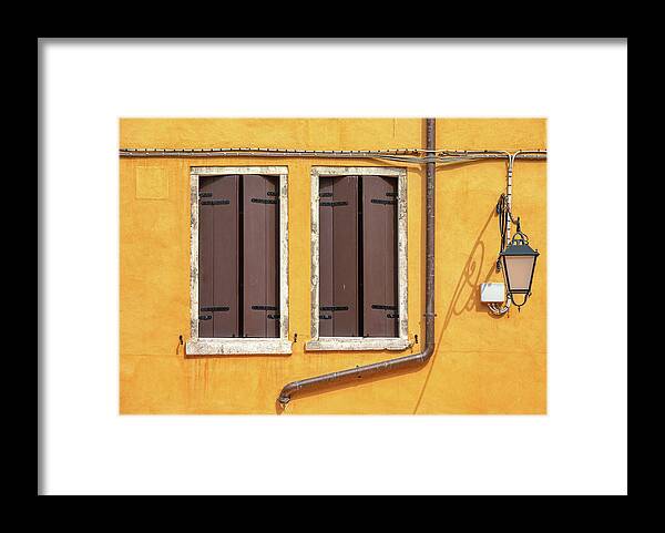 Venice Framed Print featuring the photograph Two brown Windows of Venice by David Letts