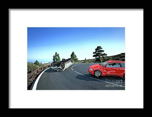 Car Crash Framed Print featuring the photograph Two Cars Crashed In The Countryside by Leonello Calvetti/science Photo Library