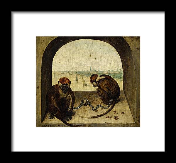Pieter Bruegel Framed Print featuring the painting Two Chained Monkeys, 1562 by Pieter Bruegel