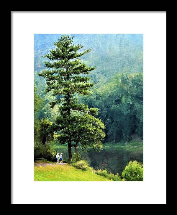 Lake Framed Print featuring the painting Two Guys and a Pond by Diane Chandler