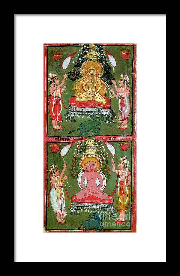 Gouache Framed Print featuring the drawing Two Jain Tirthankaras Or Jina by Print Collector