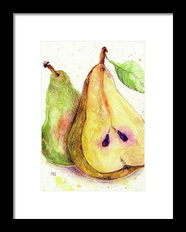Pears Framed Print featuring the painting Two Pears by AnneMarie Welsh