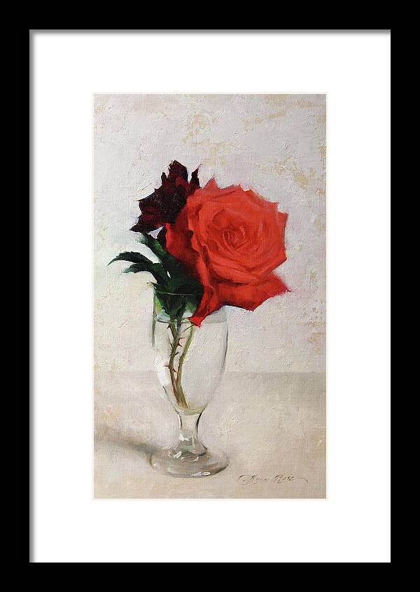 Roses Framed Print featuring the painting Two Red Roses by Anna Rose Bain
