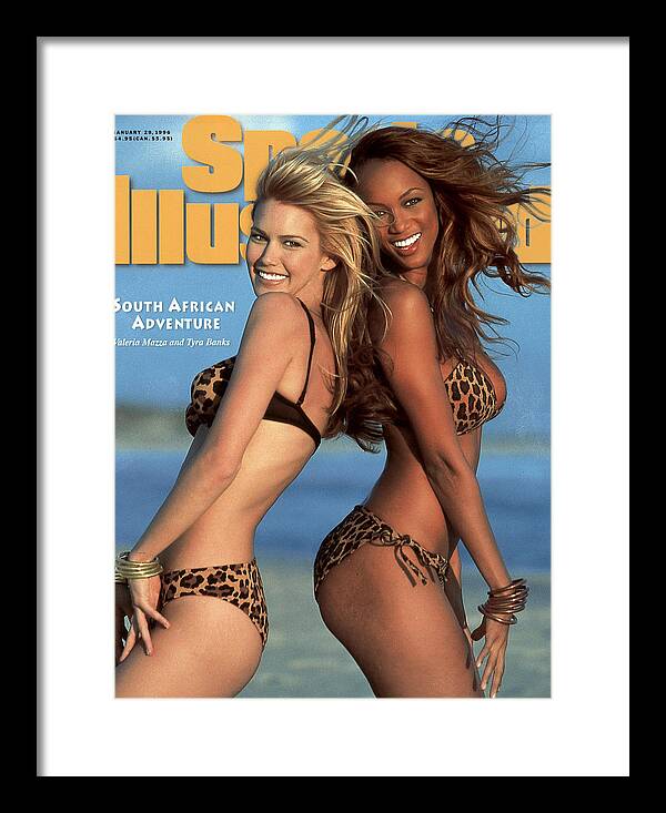 Social Issues Framed Print featuring the photograph Tyra Banks And Valeria Mazza Swimsuit 1996 Sports Illustrated Cover by Sports Illustrated