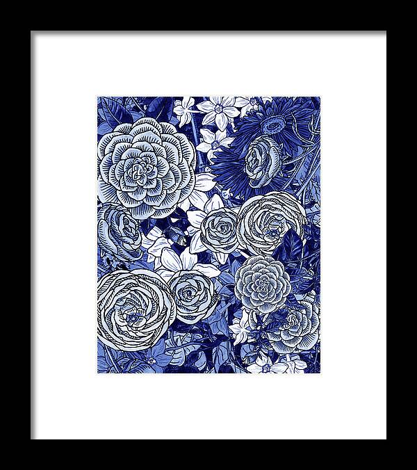 Ultramarine Framed Print featuring the painting Ultramarine Blue Watercolor Botanical Flowers Garden Pattern IV by Irina Sztukowski