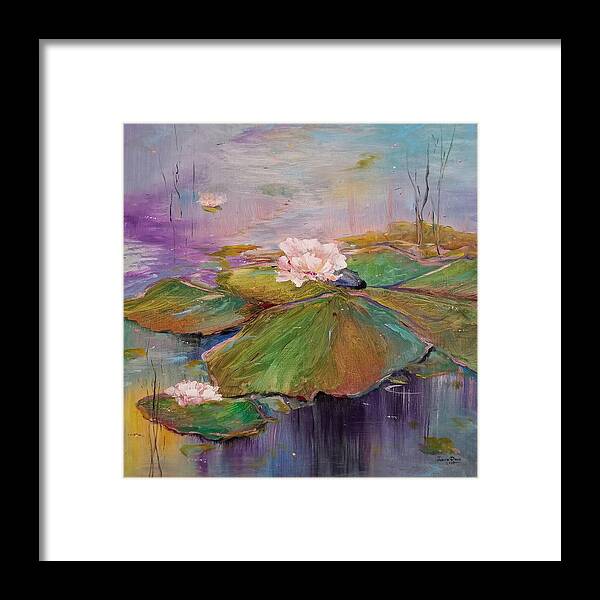 Lily Pad Framed Print featuring the painting Unburdened Embrace by Judith Rhue