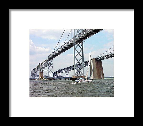Sailing Framed Print featuring the photograph Under the Bay Bridges by Minnie Gallman