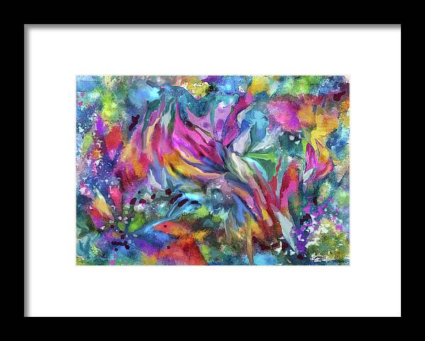 Colorful Abstract Framed Print featuring the digital art Under the Reef by Jean Batzell Fitzgerald