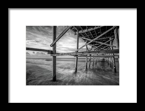 Oak Island Framed Print featuring the photograph Uner the Pier in Black and White by Nick Noble