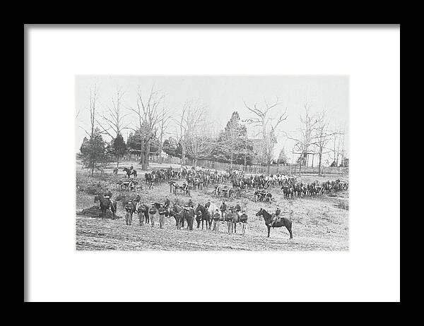 Civil War Framed Print featuring the painting Union artillery with horses and cannons by 