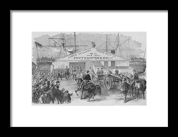 Civil War Framed Print featuring the painting Union troops embark at Canal Street Dock for transportation to the South. by Frank Leslie