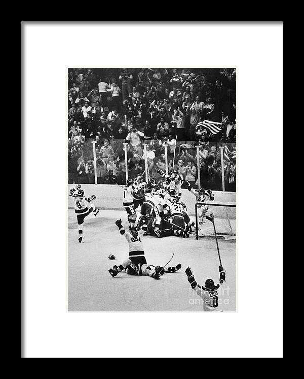 1980-1989 Framed Print featuring the photograph United States Hockey Team Celebrates by Bettmann