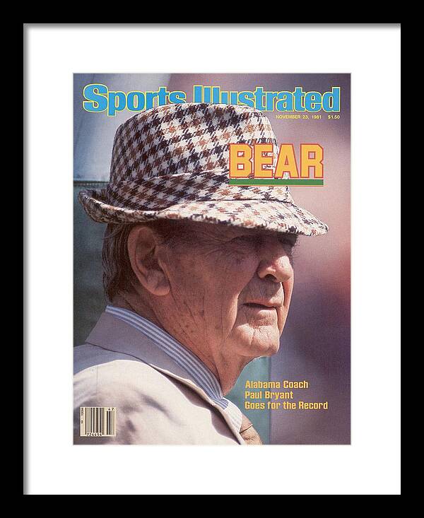 Magazine Cover Framed Print featuring the photograph University Of Alabama Coach Paul Bear Bryant Sports Illustrated Cover by Sports Illustrated