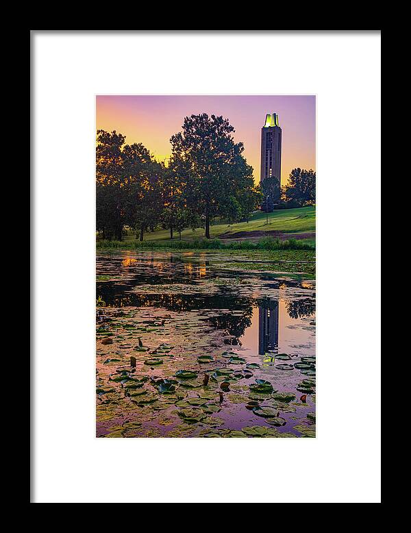 America Framed Print featuring the photograph Kansas University Campanile Bell Tower at Sunrise by Gregory Ballos