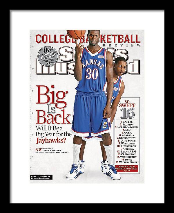 Magazine Cover Framed Print featuring the photograph University Of Kansas Julian Wright And Mario Chalmers Sports Illustrated Cover by Sports Illustrated