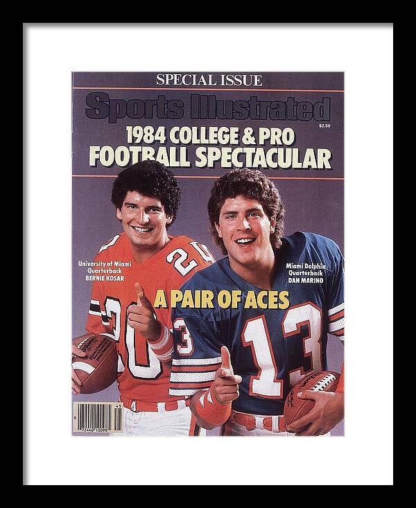 1980-1989 Framed Print featuring the photograph University Of Miami Qb Bernie Kosar And Miami Dolphins Qb Sports Illustrated Cover by Sports Illustrated