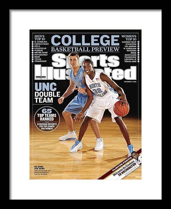 Magazine Cover Framed Print featuring the photograph University Of North Carolina Tyler Hansbrough And Rashanda Sports Illustrated Cover by Sports Illustrated