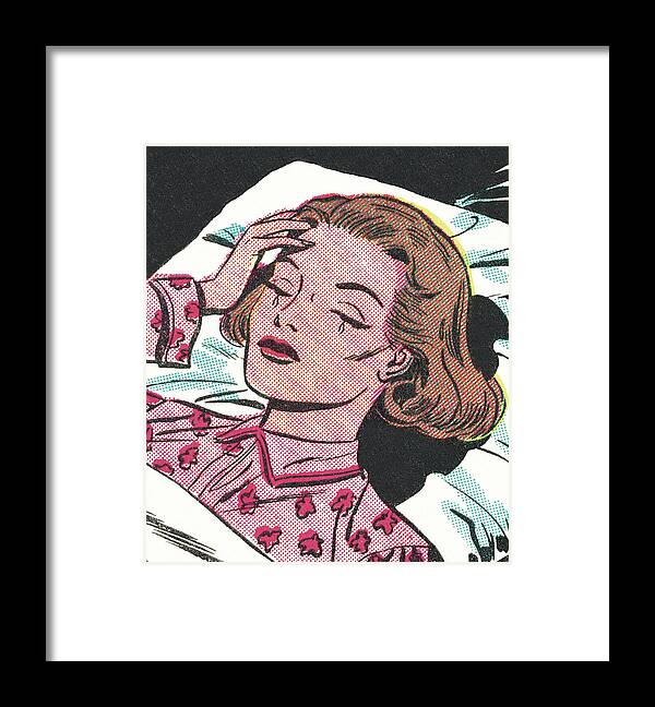 Adult Framed Print featuring the drawing Upset Woman Lying in Bed by CSA Images