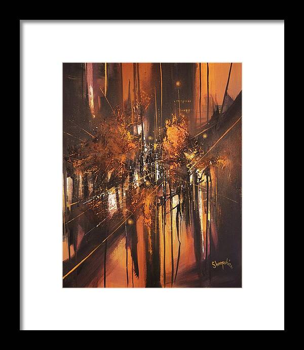 Abstract Framed Print featuring the painting Urban Nocturne by Tom Shropshire
