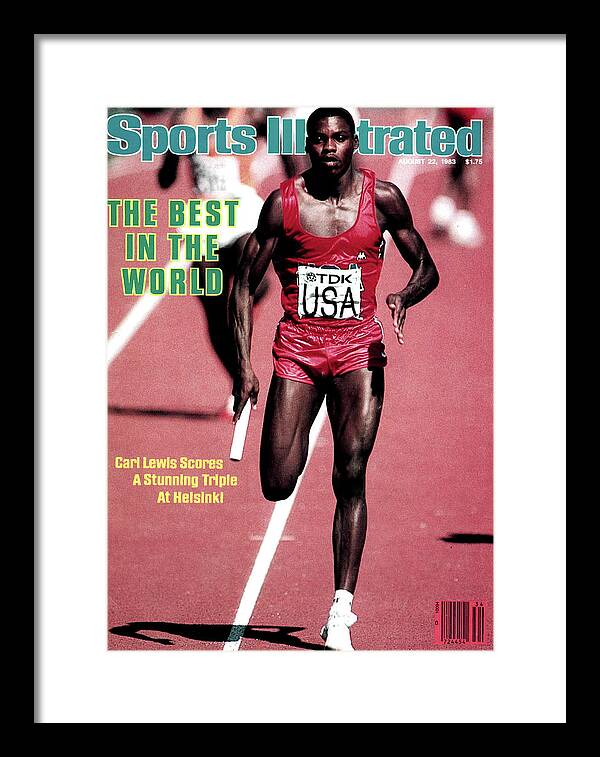1980-1989 Framed Print featuring the photograph Usa Carl Lewis, 1983 Iaaf Athletics World Championships Sports Illustrated Cover by Sports Illustrated