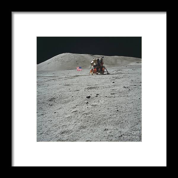 American Flag Framed Print featuring the photograph Usa Flag And Lunar Module On The Moon by Nasa/science Photo Library