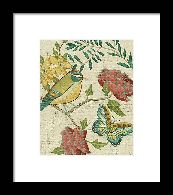 Botanical & Floral Framed Print featuring the painting Use 107797fn Antique Aviary I by Chariklia Zarris