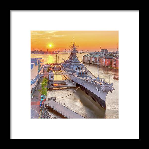 Donnatwifordphotography.com Framed Print featuring the photograph USS Wisconsin at Sunset by Donna Twiford