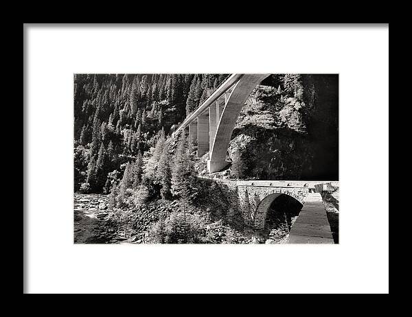 Graubünden Framed Print featuring the photograph Val di Lei Bridges, Old and New by Steve Ember
