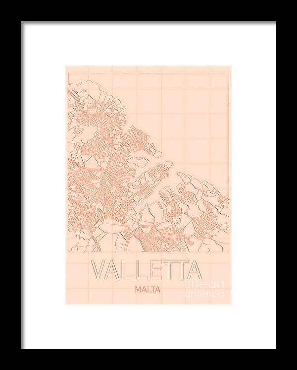 Valletta Framed Print featuring the digital art Valletta Blueprint City Map by HELGE Art Gallery