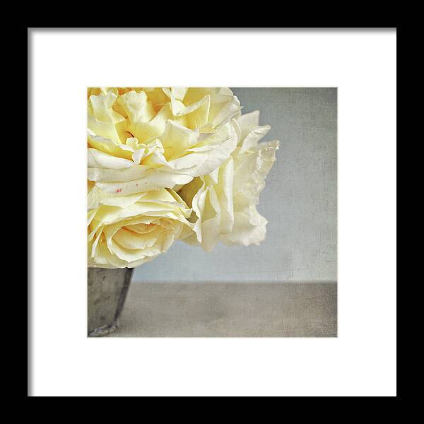 Vase Framed Print featuring the photograph Vanilla Roses by Photo - Lyn Randle