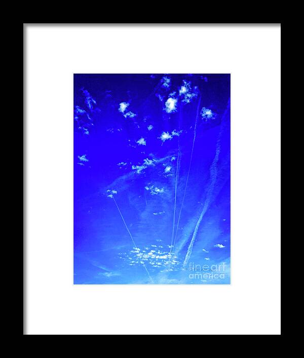 Sky Framed Print featuring the digital art Vapor Trails in Sky by Dee Flouton
