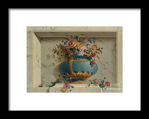 Oil Painting Framed Print featuring the drawing Vase Of Flowers In A Niche. Creator by Heritage Images