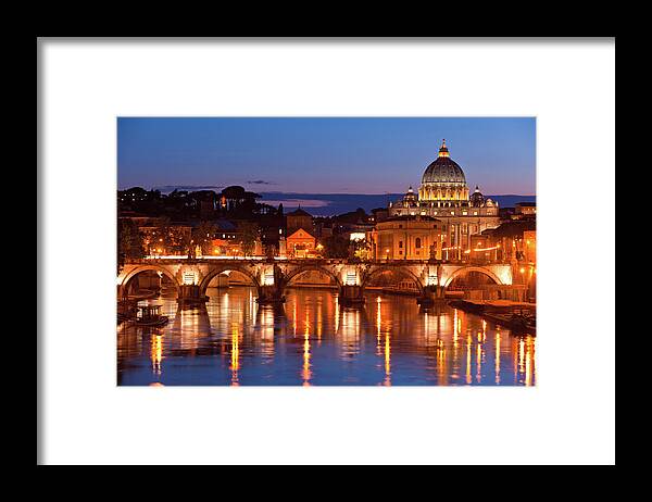 Arch Framed Print featuring the photograph Vatican City Sunset St Peters Basilica by Fotovoyager