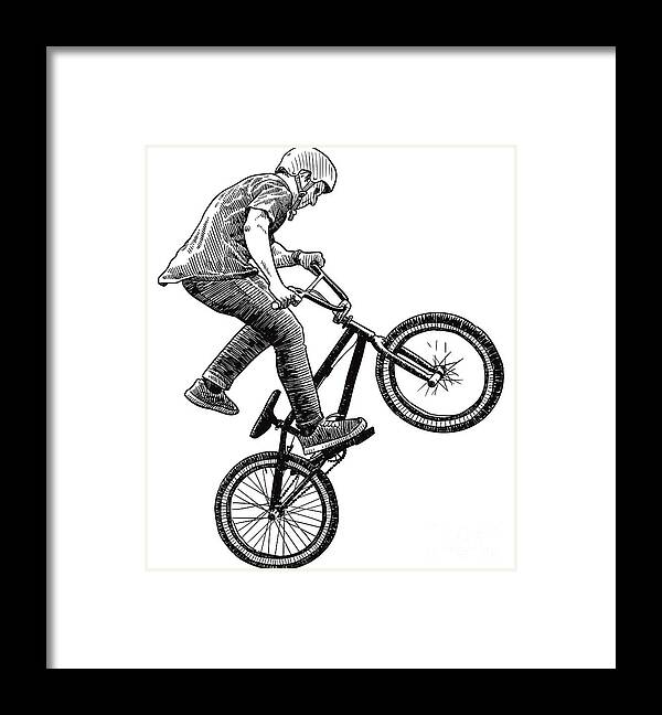 People Framed Print featuring the digital art Vector Drawing Of Biker Jumping Doing by Stefan alfonso