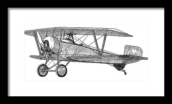 Engraving Framed Print featuring the digital art Vector Drawing Of Old Biplane On White by Stefan alfonso