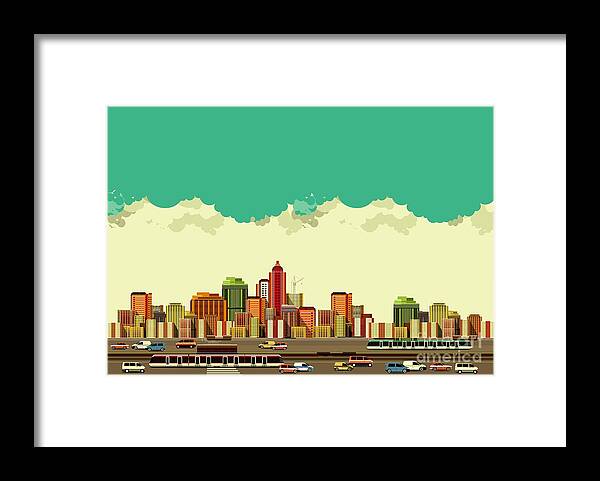 Bus Framed Print featuring the digital art Vector Illustration Big City Panoramic by Marrishuanna