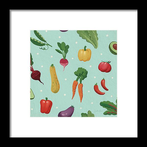 Avocados Framed Print featuring the mixed media Veggie Fun Pattern IIb by Janelle Penner