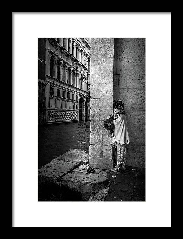 Venice Framed Print featuring the photograph Venice Carnival in Mono by Georgia Clare