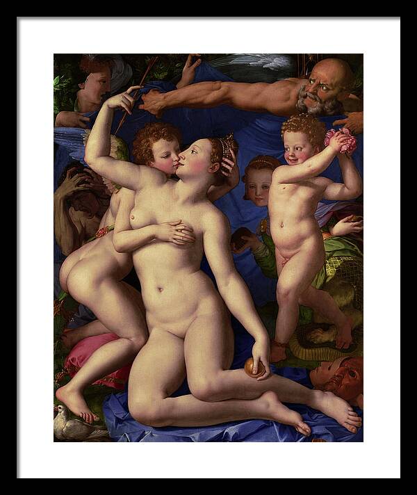 Venus Framed Print featuring the painting Venus, Cupid, Folly and Time by Agnolo Bronzino by Rolando Burbon