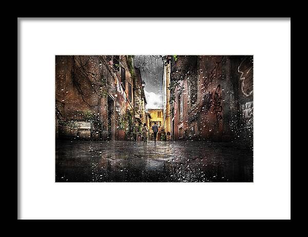 Via Framed Print featuring the photograph Via Della Torre After The Rain by Nicodemo Quaglia