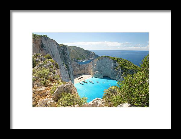 Shadow Framed Print featuring the photograph View From Clifftop, Navagio Bay by David C Tomlinson