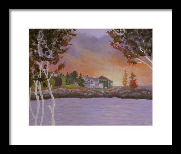 Sky Sunrise Ocean Seascape Water Long Cove Framed Print featuring the painting View From Mermaid House by Scott W White