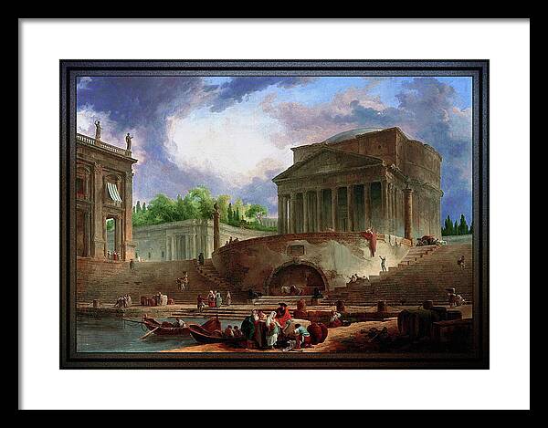 View Of Ripetta Framed Print featuring the painting View of Ripetta by Hubert Robert by Rolando Burbon