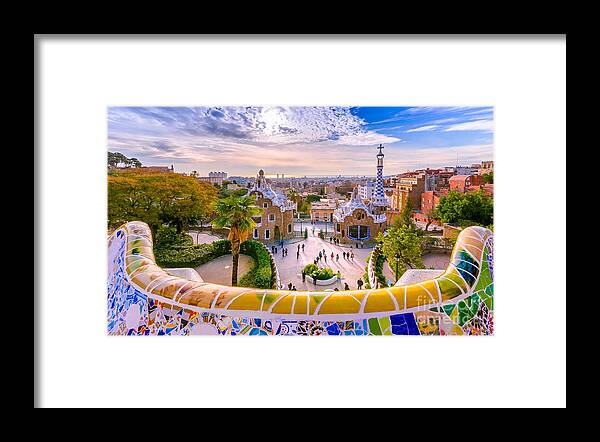 Ceramic Framed Print featuring the photograph View Of The City From Park Guell by Georgios Tsichlis
